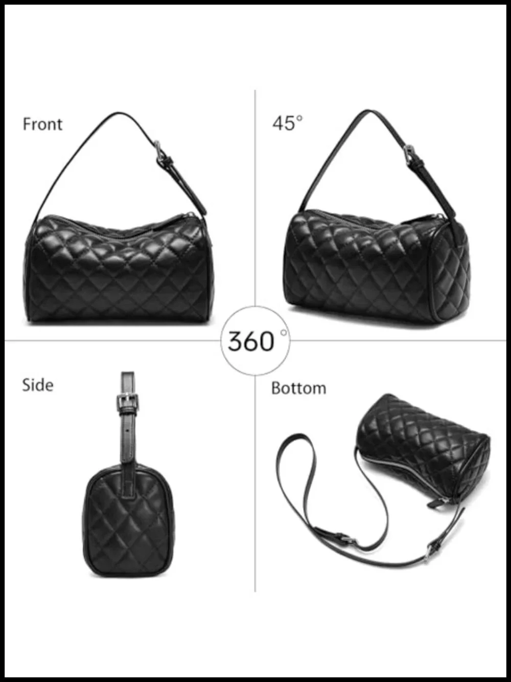 Vegan Faux Leather Barrel Handbag with Adjustable Detachable Strap Hobo Purse